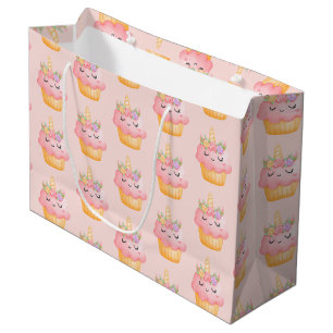 Süßes rosa Cupcake-Einhorn mit Rosenmuster Große Geschenktüte