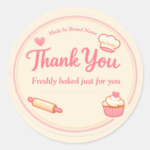 Süßes rosa Cupcake und Rollpin-Bäckerei Danke Runder Aufkleber