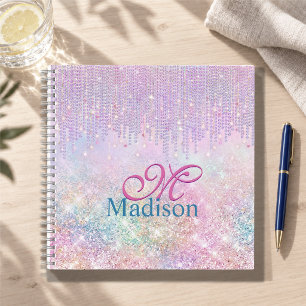 Süßes rosa Einhorn Glitter Strass tropf Monogramm Notizbuch