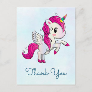 Süßes rosa Einhorn mit Flügeln Danke Postkarte