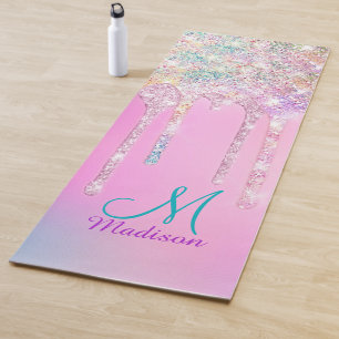 Süßes Rosa Einhorn Regenbogen Glitter Tropfen Yogamatte