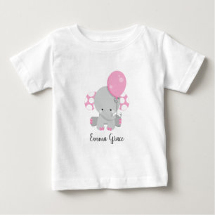 Süßes Rosa Elefant Mädchen Baby Monogramm T-shirt