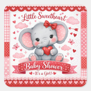 Süßes Rosa-Elefanten-Baby-Party-Willkommensschild Quadratischer Aufkleber
