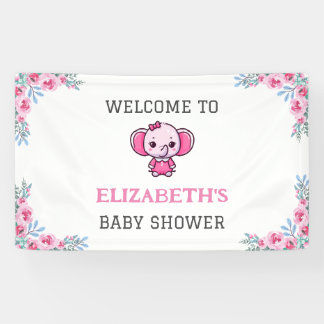 Süßes Rosa-Elefanten-Blumen-Mädchen-Baby-Party-Ban Banner