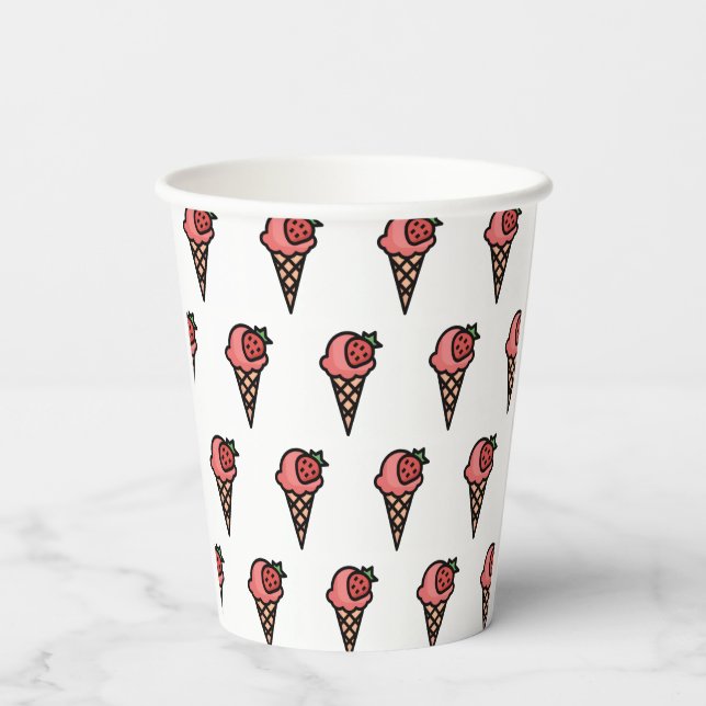 Süßes rosa Erdbeereiscreme-Ästhetik-Muster Pappbecher (Rückseite)