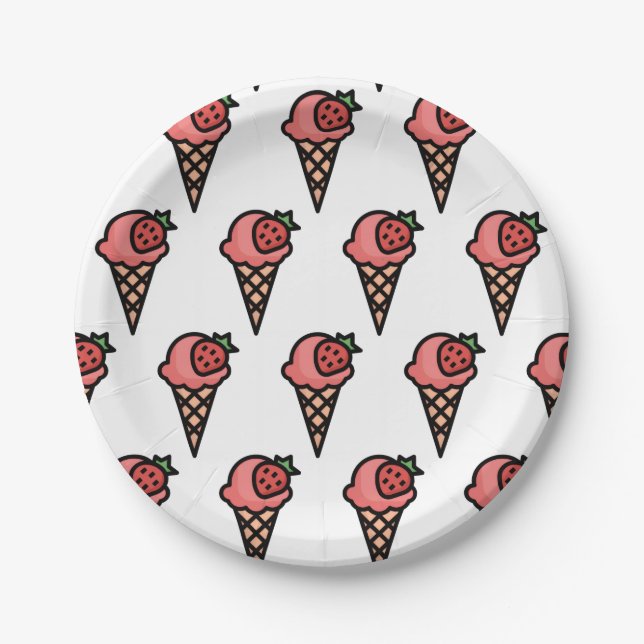 Süßes rosa Erdbeereiscreme-Ästhetik-Muster Pappteller (Vorderseite)