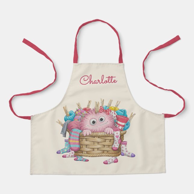 Süßes rosa flauschiges Sockenmonster-Kindermotiv Schürze (Vorderseite)