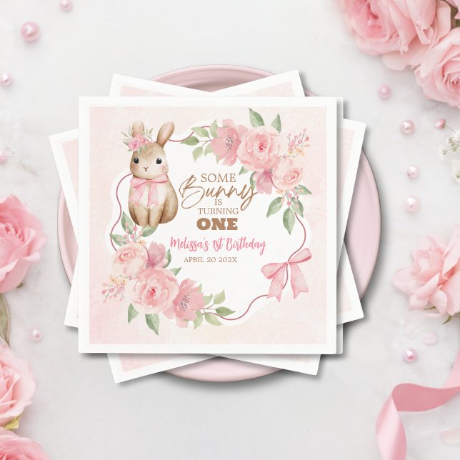Süßes Rosa Florales Some Bunny Wird Eins Geburtsta Serviette (Von Creator hochgeladen)