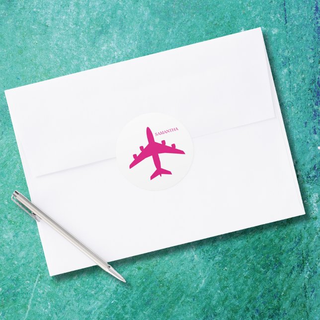 Süßes Rosa Flugzeug Mädchen Pilotin Personalisiert Runder Aufkleber (Von Creator hochgeladen)