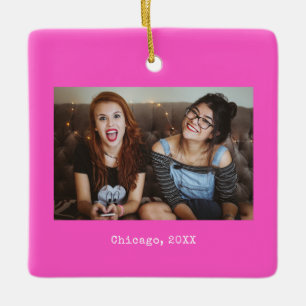 Süßes rosa Foto-Andenken Weihnachten Keramikornament