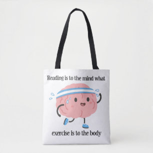 Süßes rosa Gehirn beim Lesetraining Blaues Buchlie Tasche