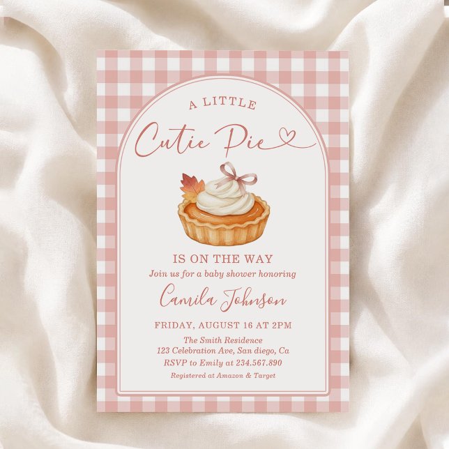 Süßes rosa Gingham-Herbst-Babyshower Einladung (Von Creator hochgeladen)