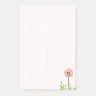 Süßes rosa Gingham-Vogelfreund-Herz Cottagecore Post-it Klebezettel