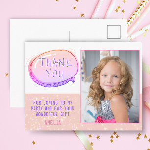 Süßes rosa glitzerndes Mädchen-Geburtstags-Dankesc Postkarte