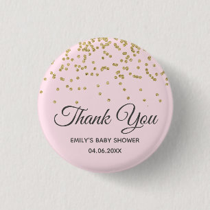 Süßes Rosa Gold Glitter Danke Baby Shower Button