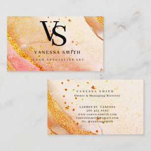 Süßes Rosa Gold Glitter Marmor Achat Monogramm Visitenkarte