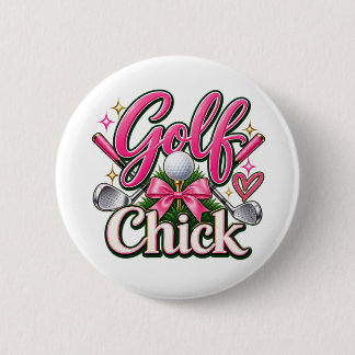 Süßes Rosa Golf-Chick-Design für Golfliebhaber Button