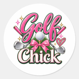 Süßes Rosa Golf-Chick-Design für Golfliebhaber Runder Aufkleber