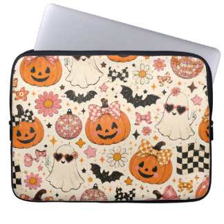 Süßes rosa Halloween-Kürbismuster mit Schleifen Laptopschutzhülle