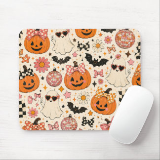 Süßes rosa Halloween-Kürbismuster mit Schleifen Mousepad