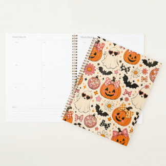 Süßes rosa Halloween-Kürbismuster mit Schleifen Planer