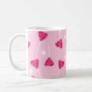Süßes rosa Herz-Lutscher-Nahtlosmuster Kaffeetasse
