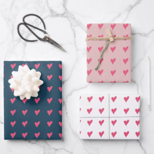 Süßes rosa Herz Muster Handgezeichnet Geschenkpapier Set
