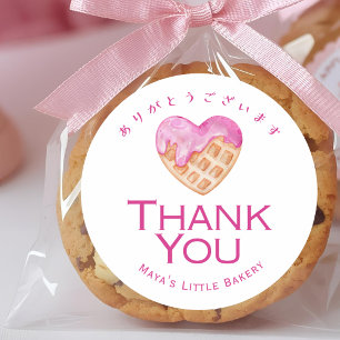 Süßes rosa Herz-Waffel-Danke Runder Aufkleber