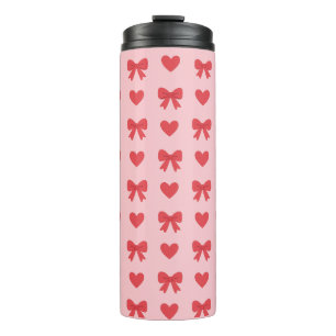 Süßes Rosa-Herzen- und Schleifen-Muster Thermosbecher
