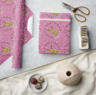 Süßes Rosa Kaninchen Sterne Muster Name Geschenkpapier