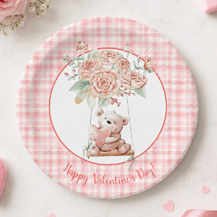Süßes rosa kariertes Valentinstag-Geschenk Pappteller