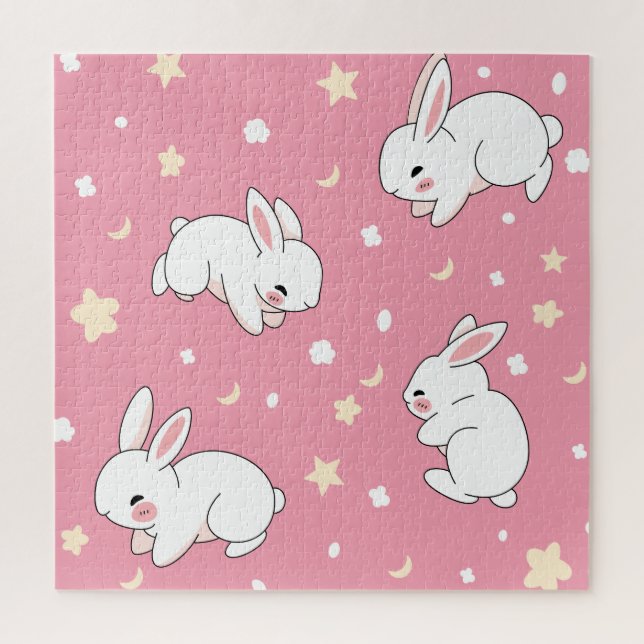 Süßes rosa Kawaii-Hasen-Doodle (Vertikal)