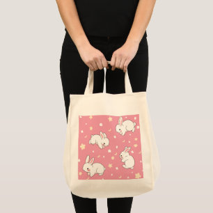 Süßes rosa Kawaii-Hasen-Doodle Tragetasche