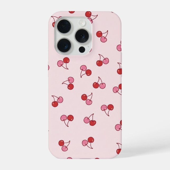 Süßes rosa Kirschfruchtmuster iPhone 15 Pro Hülle (Rückseite)