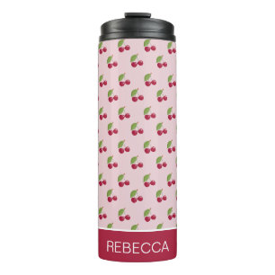 Süßes rosa Kirschmuster personalisiert Thermosbecher