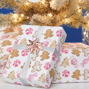 Süßes Rosa Lebkuchen-Muster Weihnachten Geschenkpapier