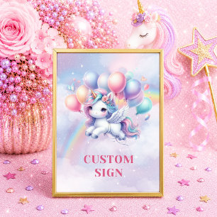 Süßes Rosa Lila Einhorn Mädchen Geburtstag Individ Poster