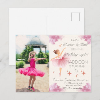 Süßes rosa Mädchen-Foto-Geburtstags-Ballett-Party Postkarte