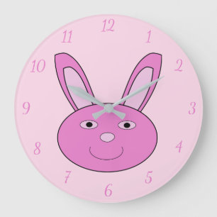 Süßes rosa Mädchen-Hasen-Gesicht Frühling Ostern C Große Wanduhr