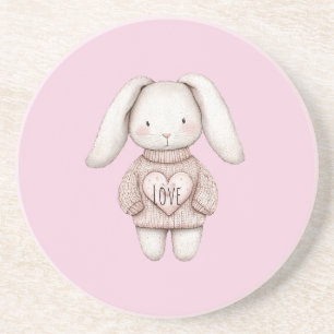 Süßes rosa niedliches Kaninchen rosa Pullover Herz Getränkeuntersetzer