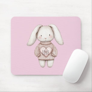 Süßes rosa niedliches Kaninchen rosa Pullover Herz Mousepad
