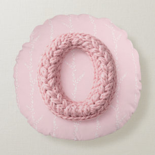 Süßes rosa O Monogramm Anfangs gehäkelt boho Rundes Kissen
