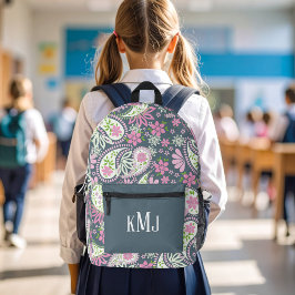 Süßes rosa Paisley-Monogramm personalisiert Bedruckter Rucksack
