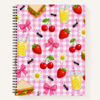 Süßes rosa Picknick-Essen und Schleifen Notizbuch