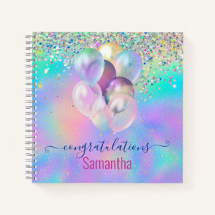 Süßes rosa Regenbogen-Einhorn Glitter-Monogramm No Notizbuch
