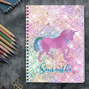 Süßes Rosa Regenbogen-Einhorn Glitter-Monogramm Notizblock