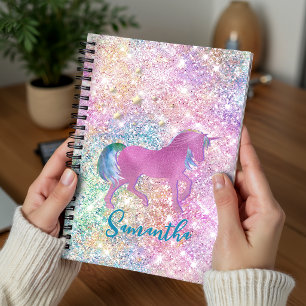 Süßes rosa Regenbogen-Einhorn Glitter-Monogramm Planer