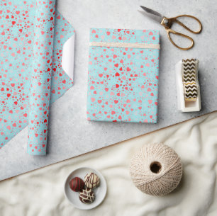 Süßes Rosa/Rotes Herz Muster Blau/Aqua Hintergrund Geschenkpapier