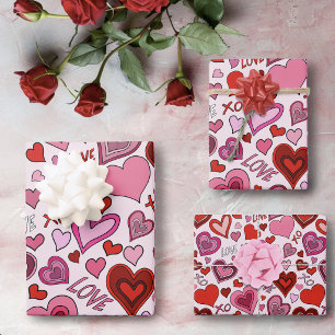 Süßes Rosa Rotes Herzen Erröten Liebesmuster Geschenkpapier Set