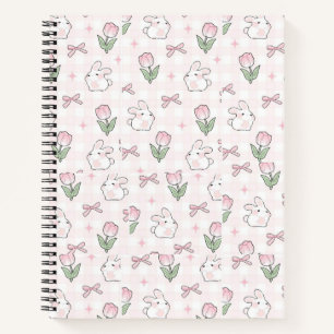 Süßes rosa Schleifen-Hasen- und Tulpen-Notizbuch Notizbuch